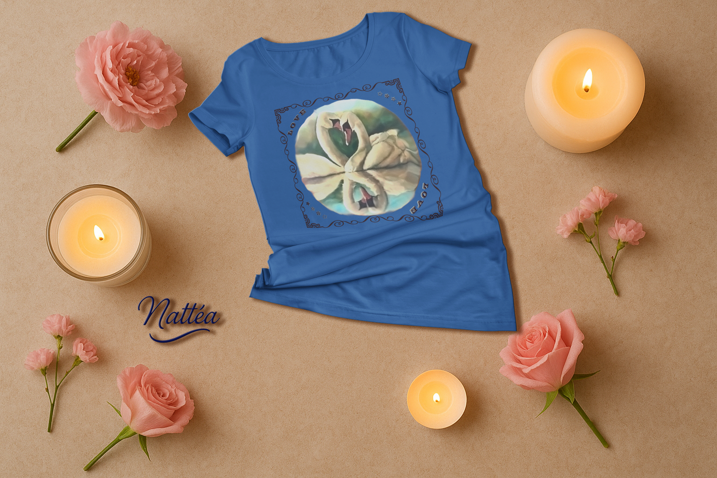 Swan Couple LOVE T-Shirt – Romantic Vintage Art from Original Painting