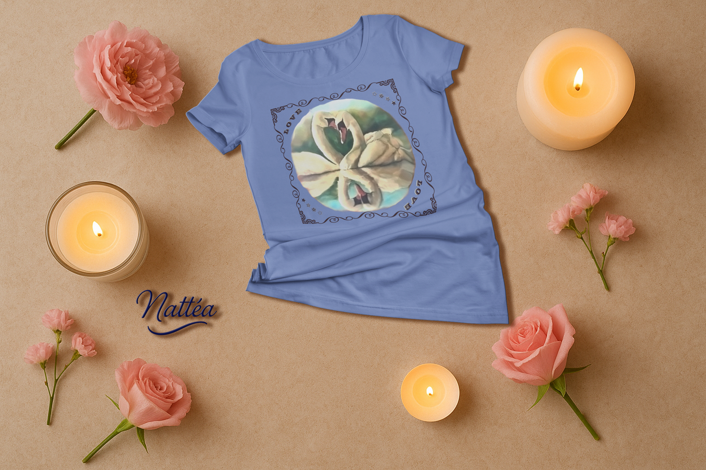 Swan Couple LOVE T-Shirt – Romantic Vintage Art from Original Painting
