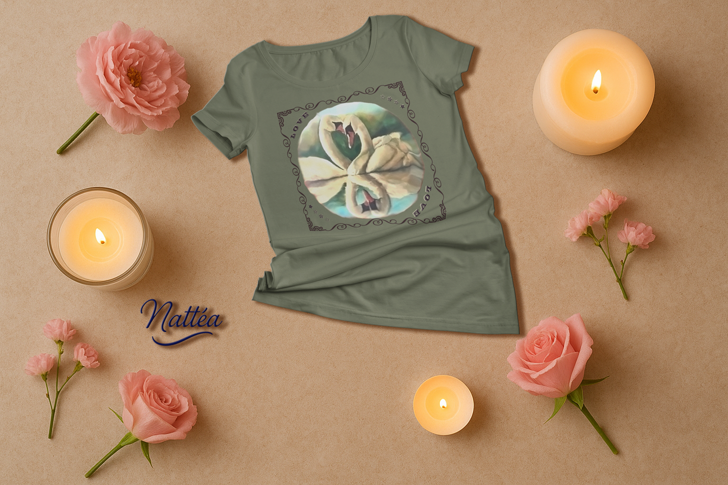 Swan Couple LOVE T-Shirt – Romantic Vintage Art from Original Painting