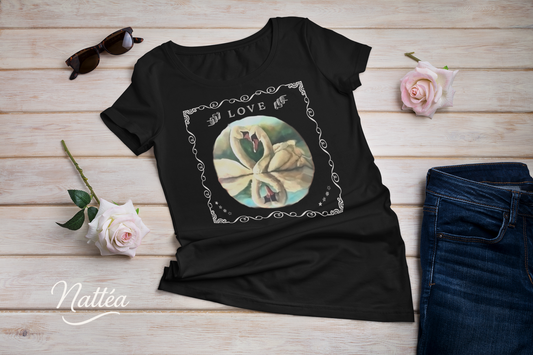 Swan Couple LOVE T-Shirt – Retro Vintage Style from Original Painting