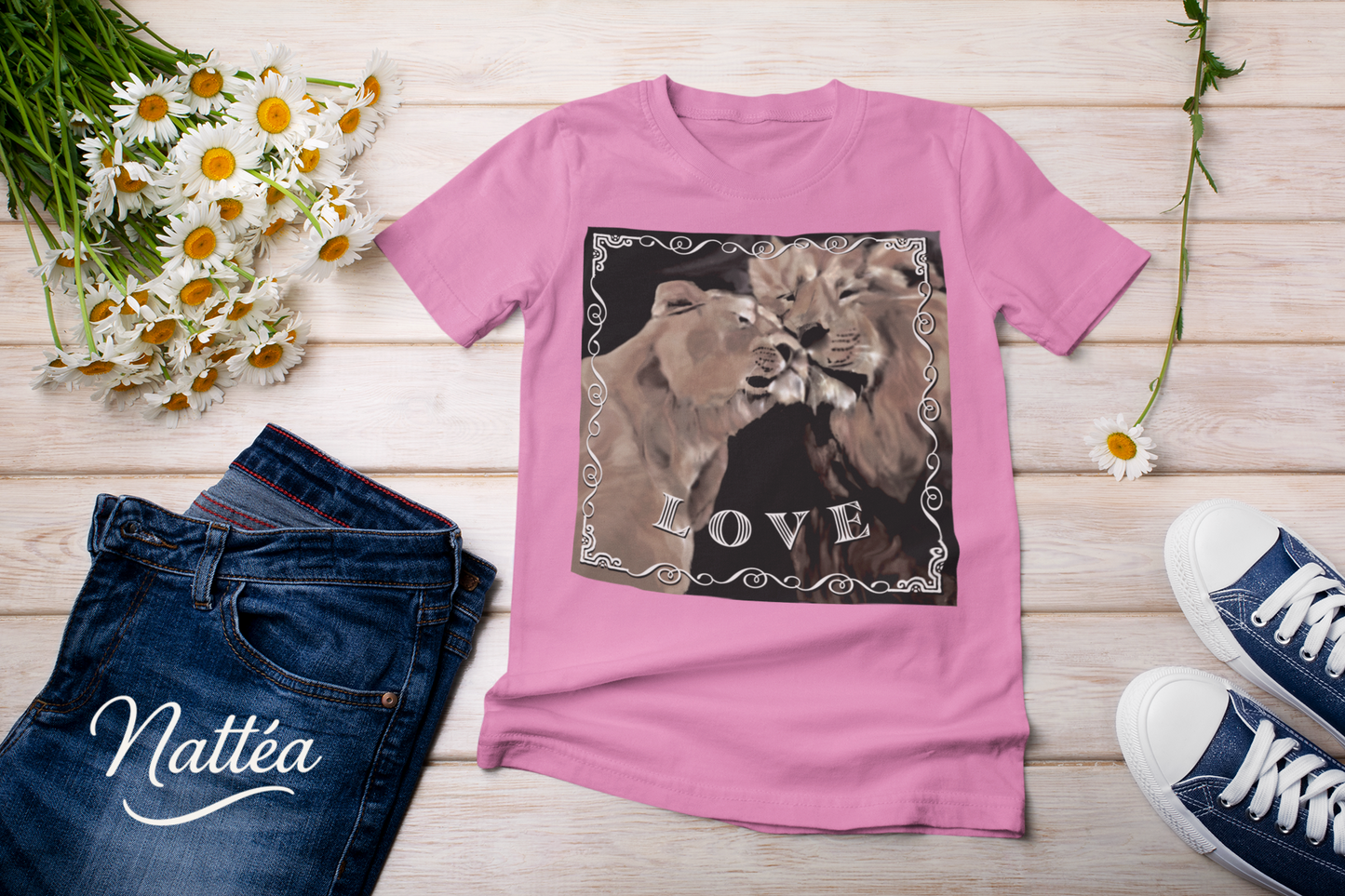 Love T-Shirt – Lion Pair Design from Original Art