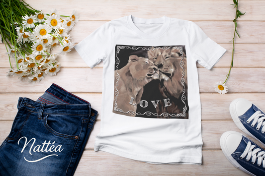 Love T-Shirt – Lion Pair Design from Original Art