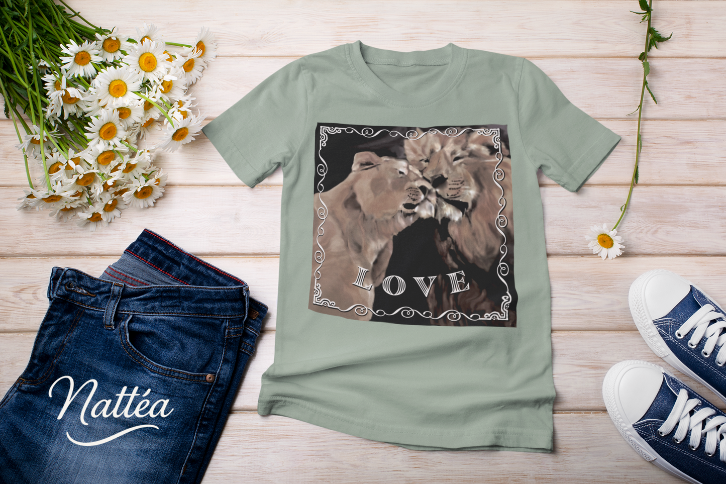 Love T-Shirt – Lion Pair Design from Original Art
