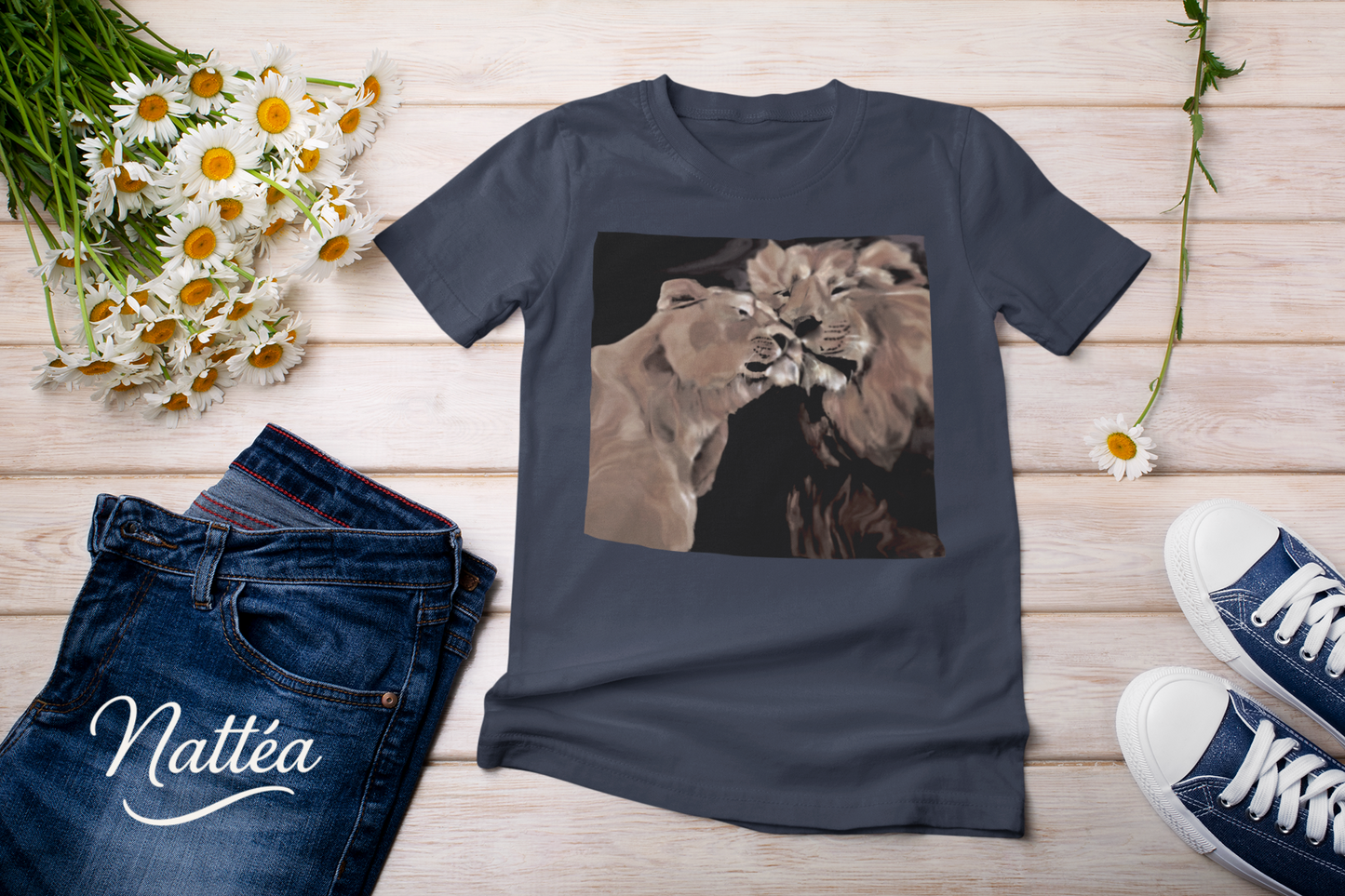 Lions couple T-Shirt - Vintage Design from Original Oil Painting