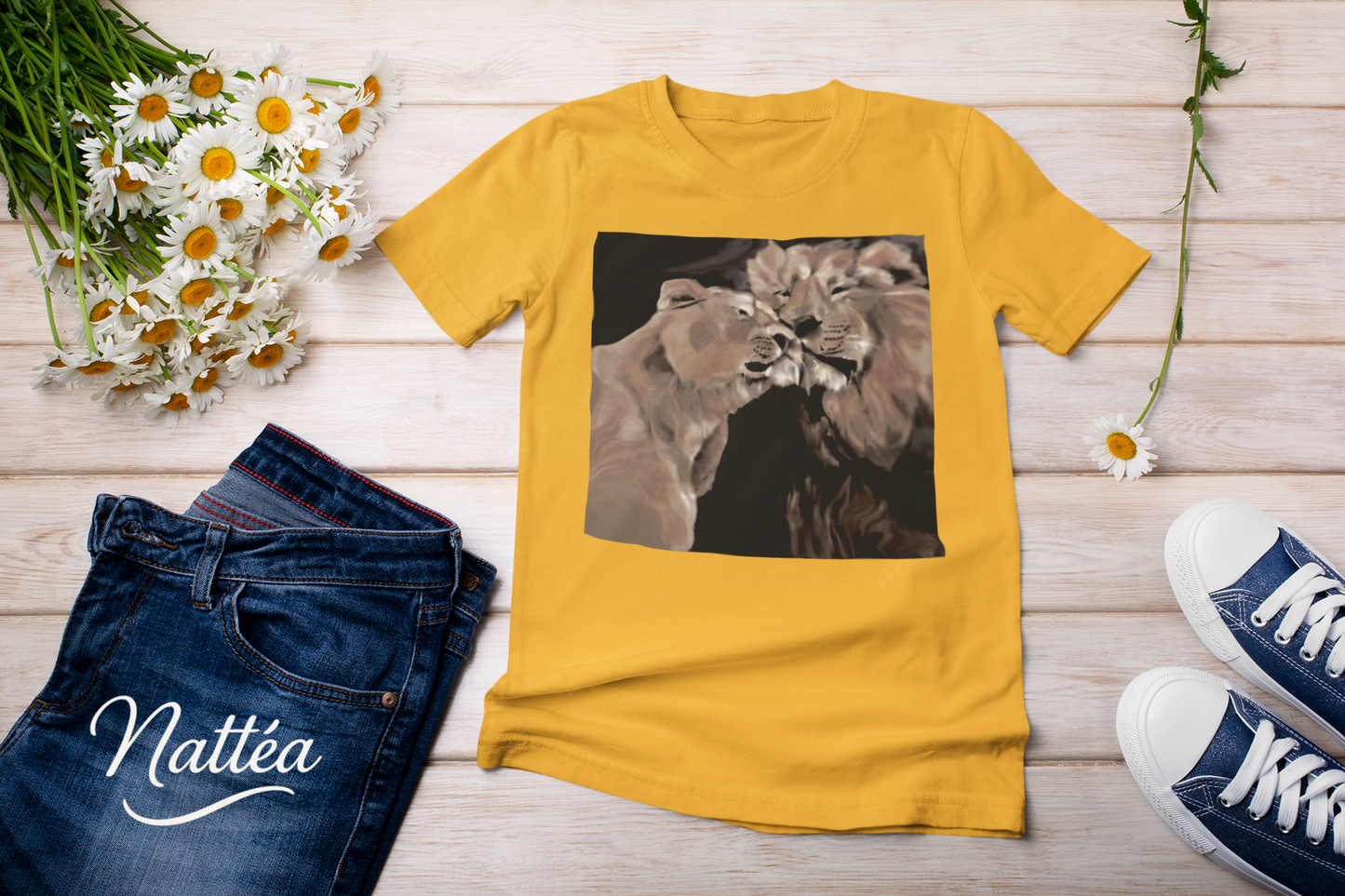 Lions couple T-Shirt - Vintage Design from Original Oil Painting