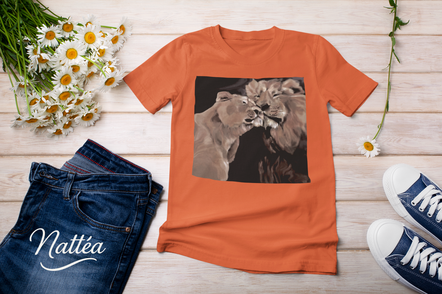 Lions couple T-Shirt - Vintage Design from Original Oil Painting