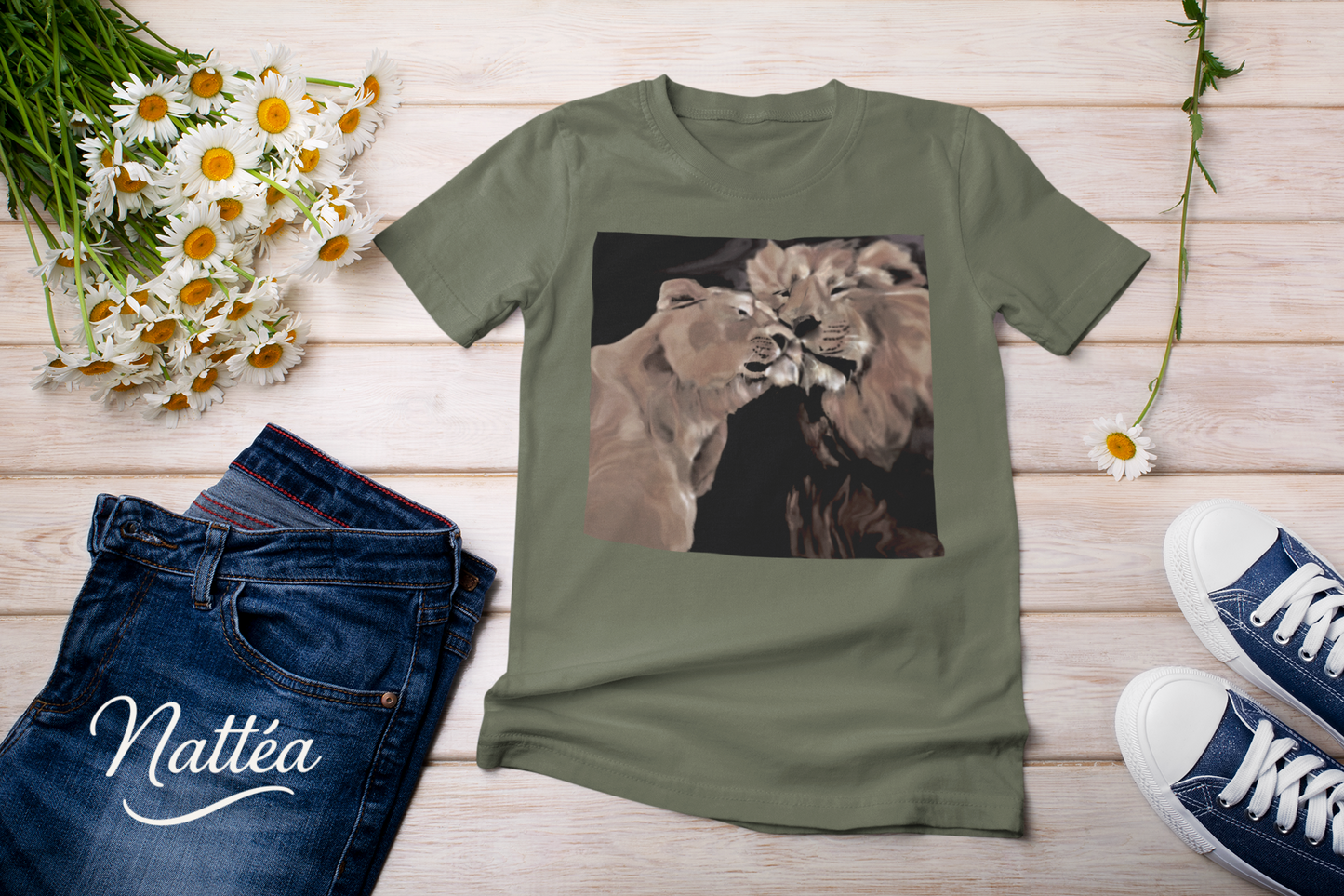 Lions couple T-Shirt - Vintage Design from Original Oil Painting