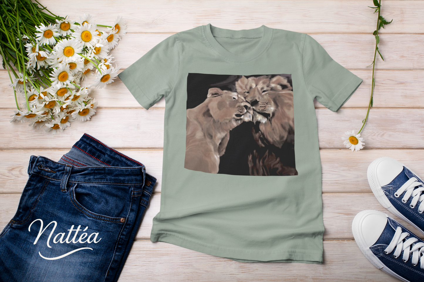 Lions couple T-Shirt - Vintage Design from Original Oil Painting
