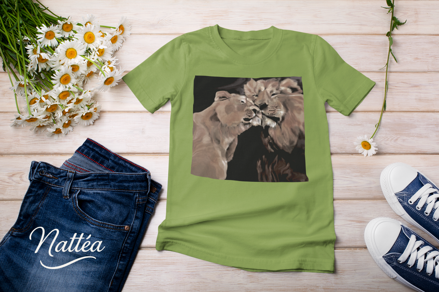 Lions couple T-Shirt - Vintage Design from Original Oil Painting
