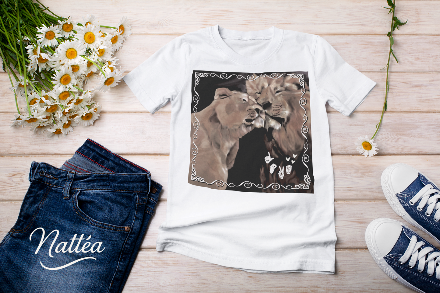 ASL Love Heart Style T-Shirt – Lion Pair Design from Original Art