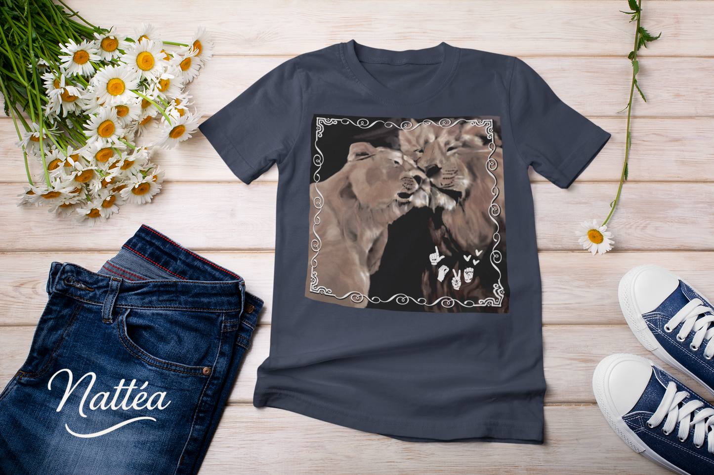 ASL Love Heart Style T-Shirt – Lion Pair Design from Original Art