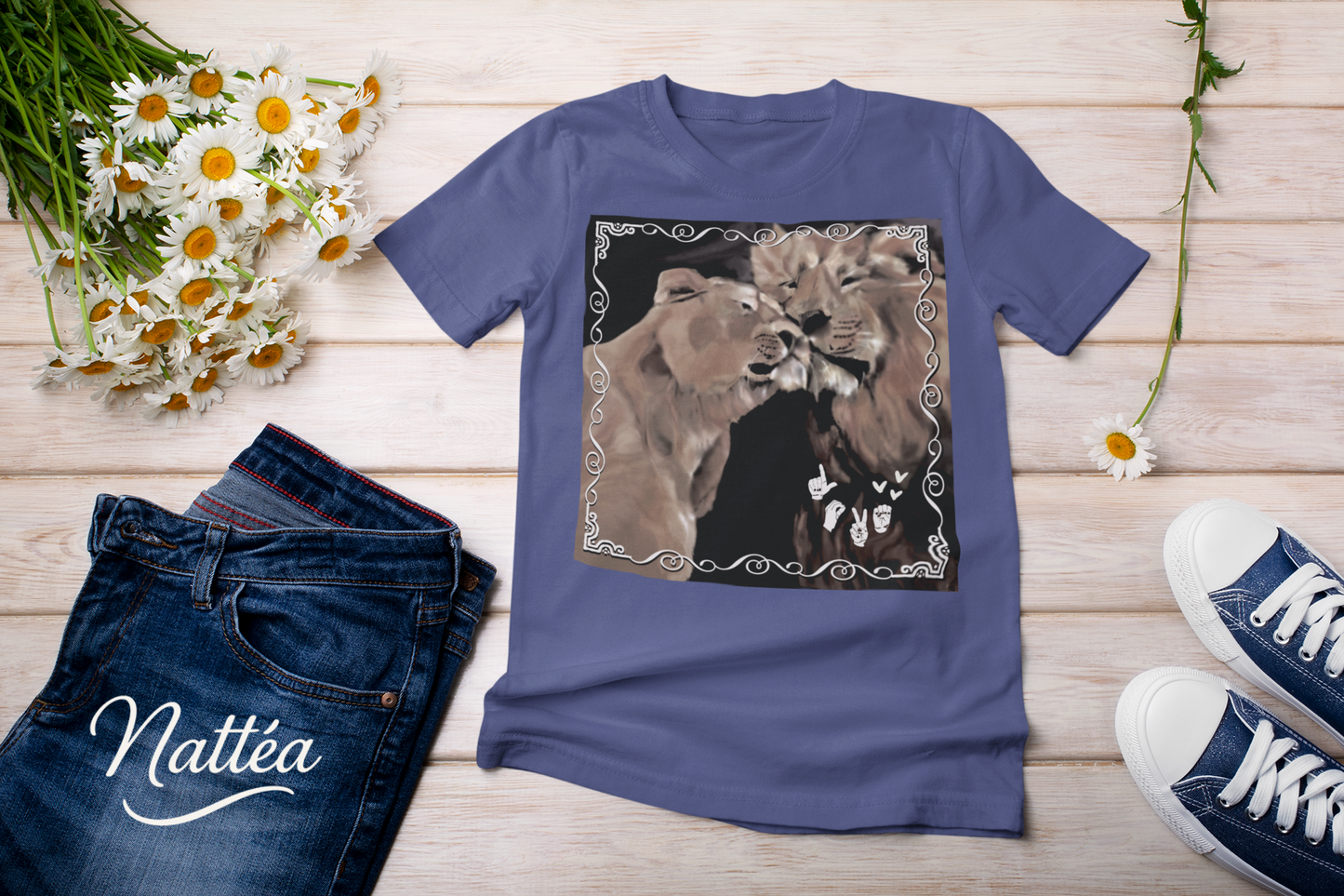 ASL Love Heart Style T-Shirt – Lion Pair Design from Original Art