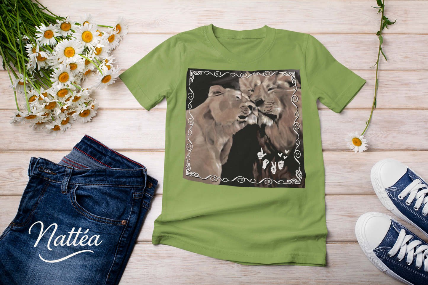 ASL Love Heart Style T-Shirt – Lion Pair Design from Original Art