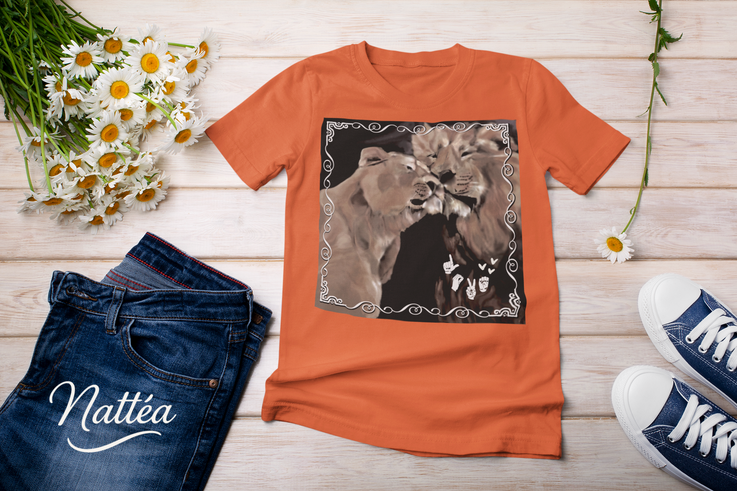 ASL Love Heart Style T-Shirt – Lion Pair Design from Original Art