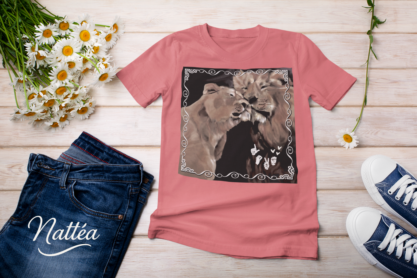 ASL Love Heart Style T-Shirt – Lion Pair Design from Original Art