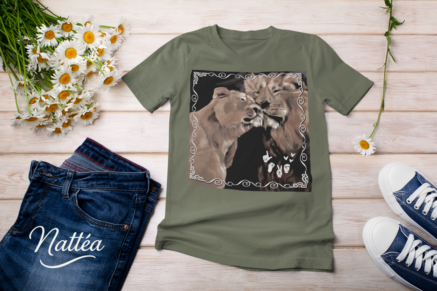 ASL Love Heart Style T-Shirt – Lion Pair Design from Original Art