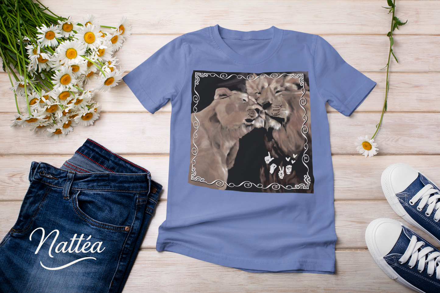 ASL Love Heart Style T-Shirt – Lion Pair Design from Original Art