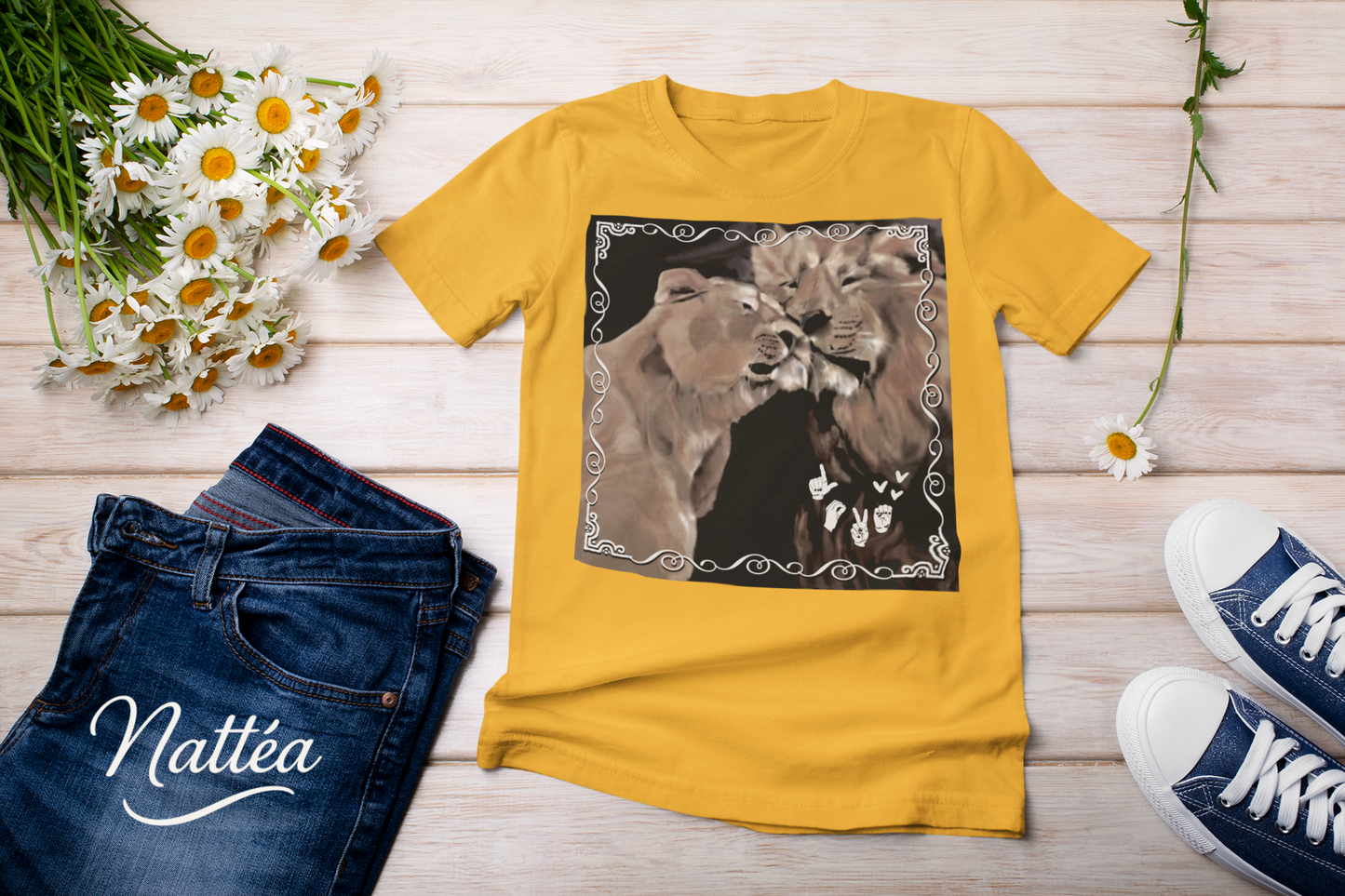 ASL Love Heart Style T-Shirt – Lion Pair Design from Original Art