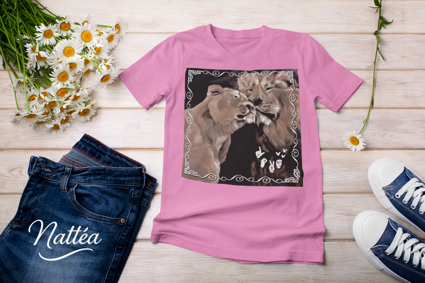 ASL Love Heart Style T-Shirt – Lion Pair Design from Original Art