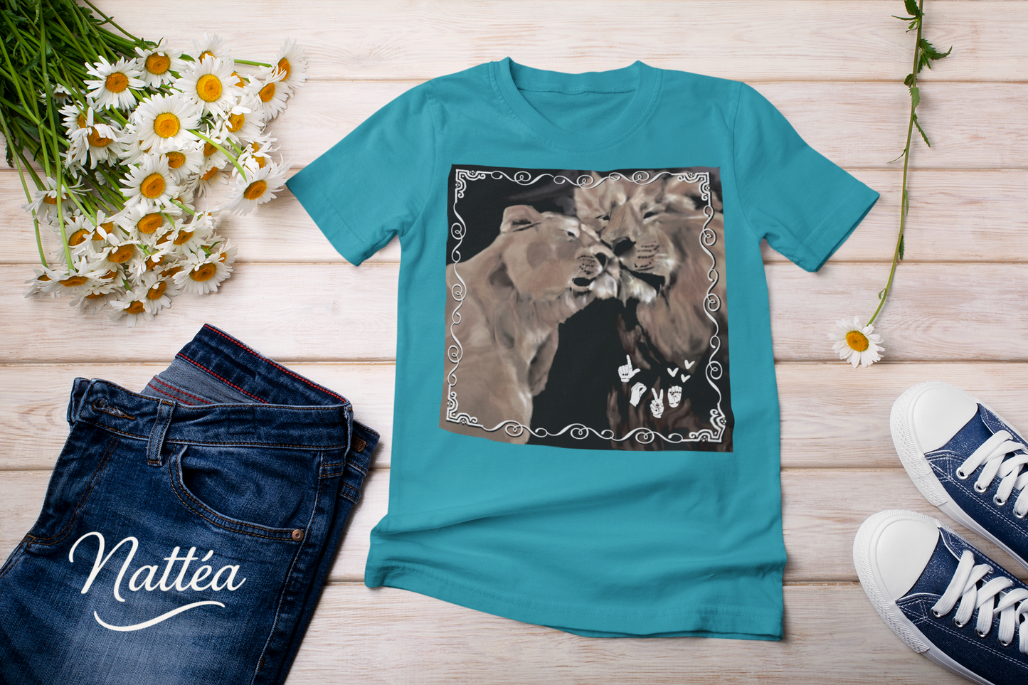 ASL Love Heart Style T-Shirt – Lion Pair Design from Original Art