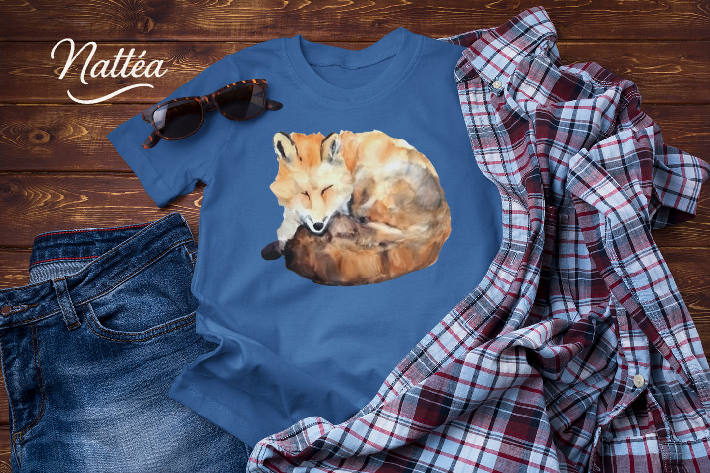Watercolor Fox T-Shirt – Forest Wildlife Art from Original Painting