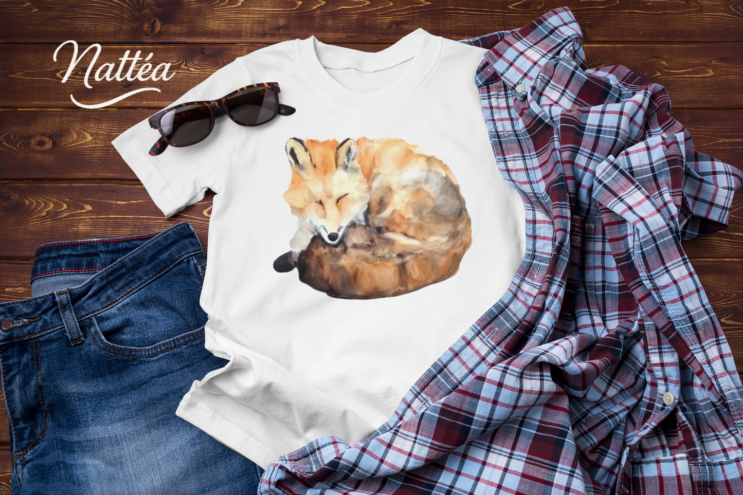 Watercolor Fox T-Shirt – Forest Wildlife Art from Original Painting