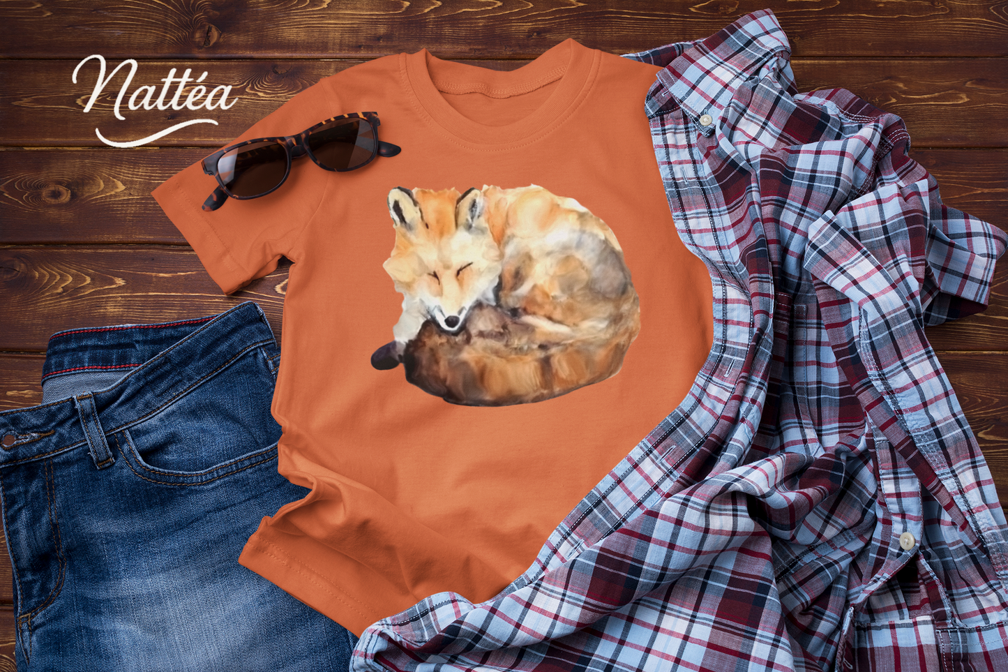 Watercolor Fox T-Shirt – Forest Wildlife Art from Original Painting