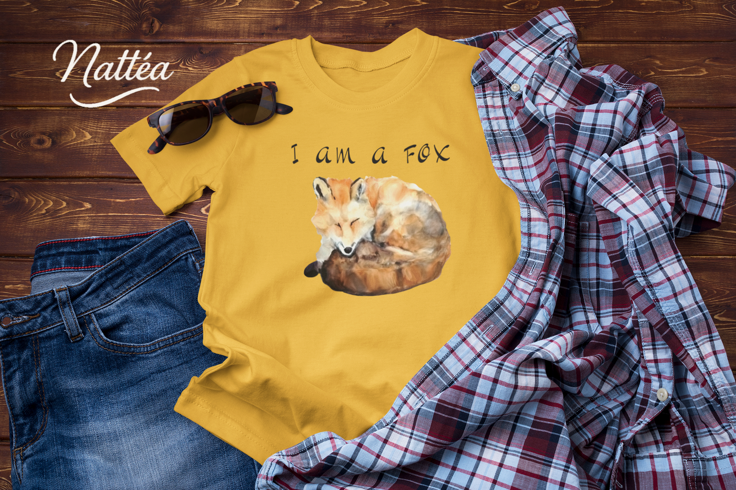 Watercolor Fox Art Tee – Forest Animal Design with “I Am a Fox”