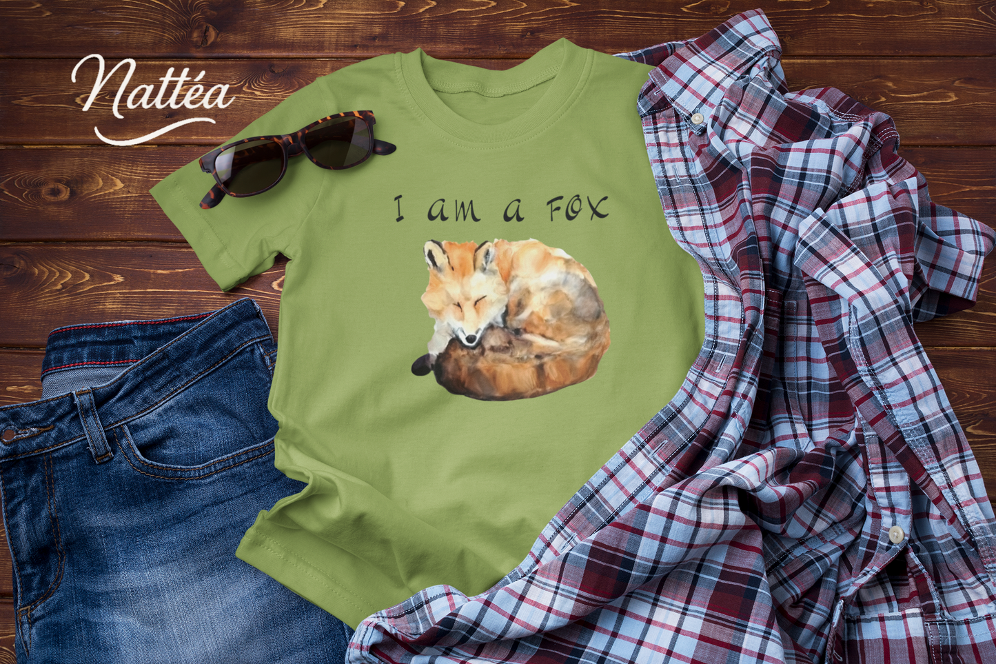Watercolor Fox Art Tee – Forest Animal Design with “I Am a Fox”
