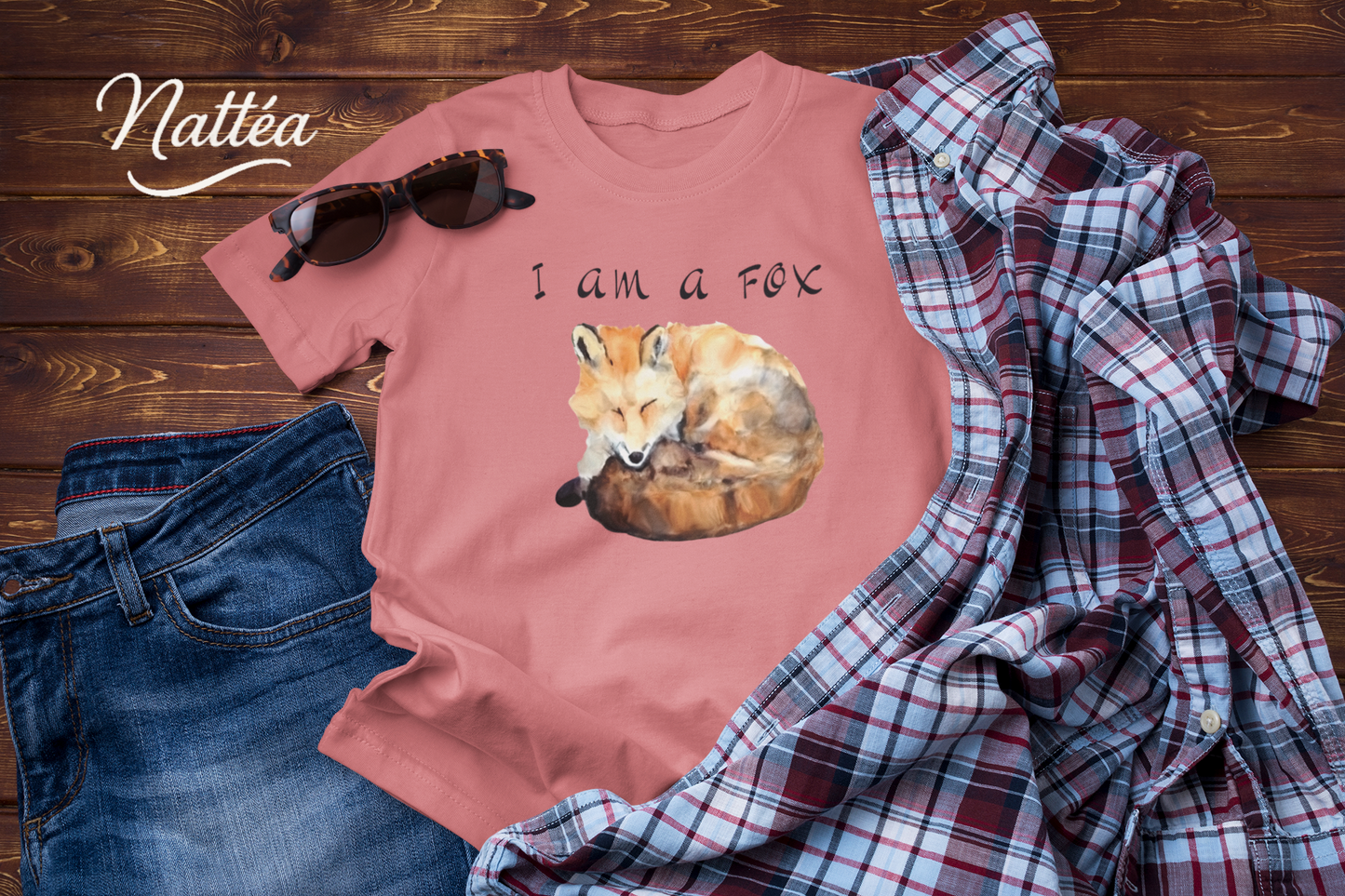 Watercolor Fox Art Tee – Forest Animal Design with “I Am a Fox”