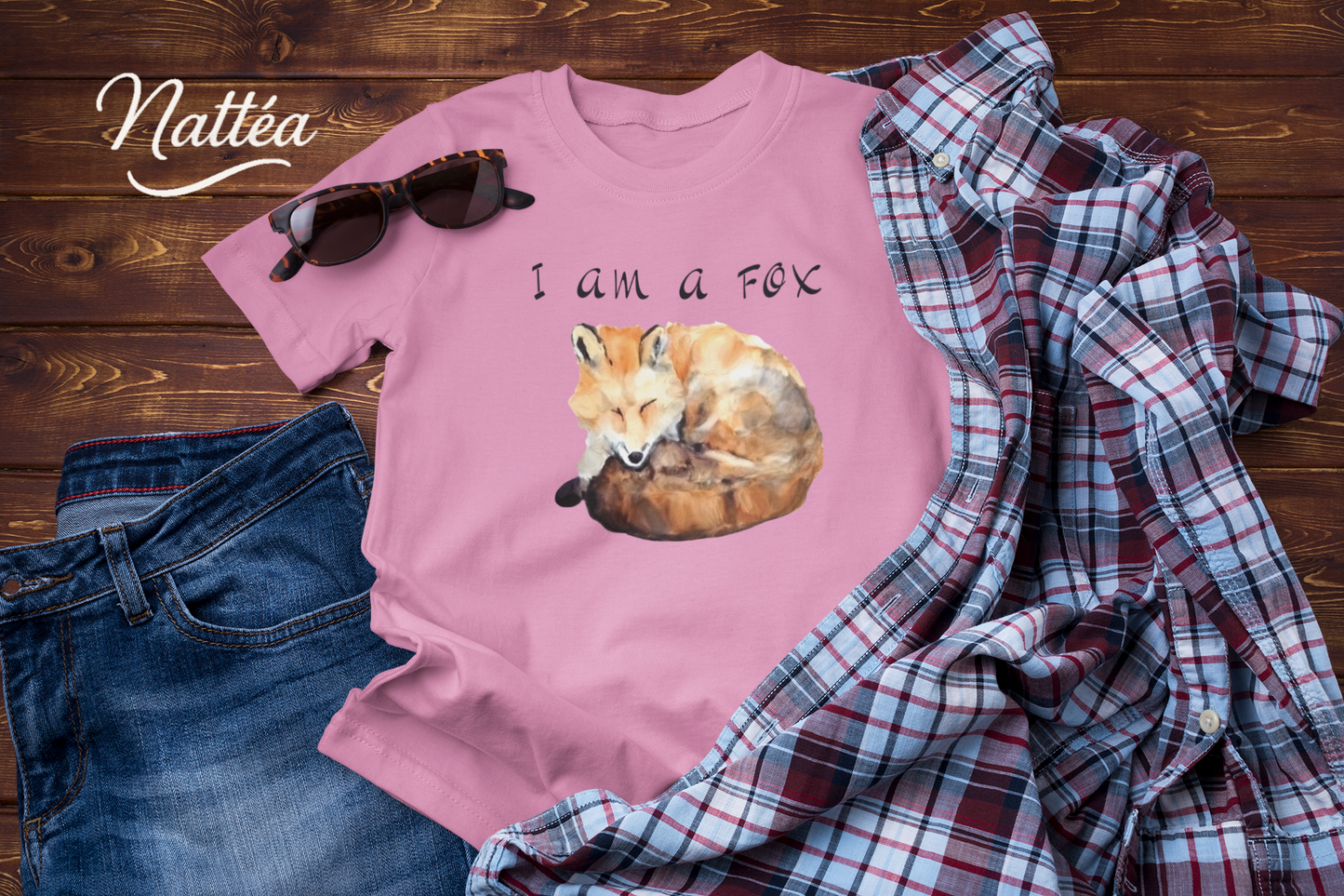 Watercolor Fox Art Tee – Forest Animal Design with “I Am a Fox”