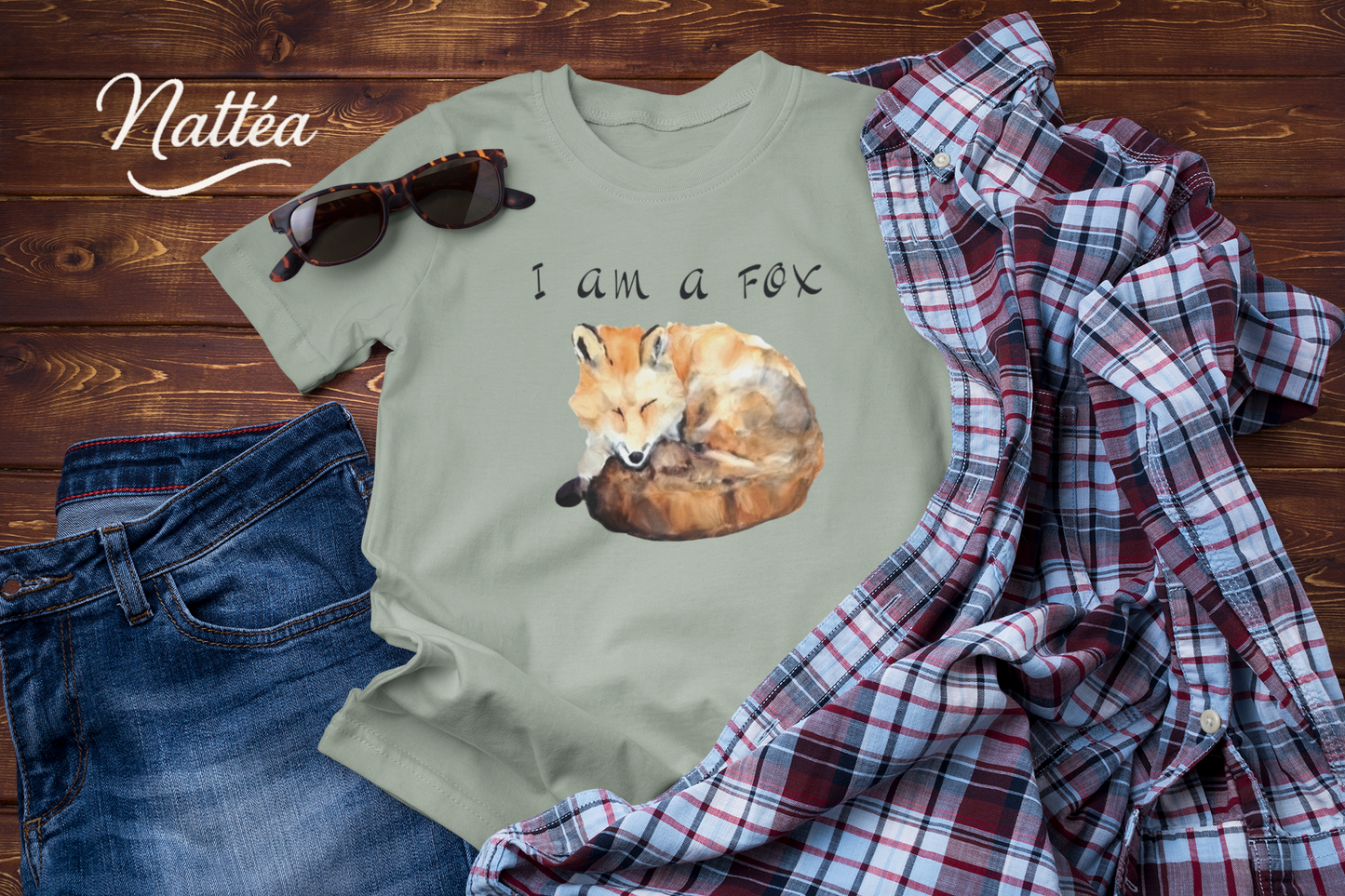 Watercolor Fox Art Tee – Forest Animal Design with “I Am a Fox”