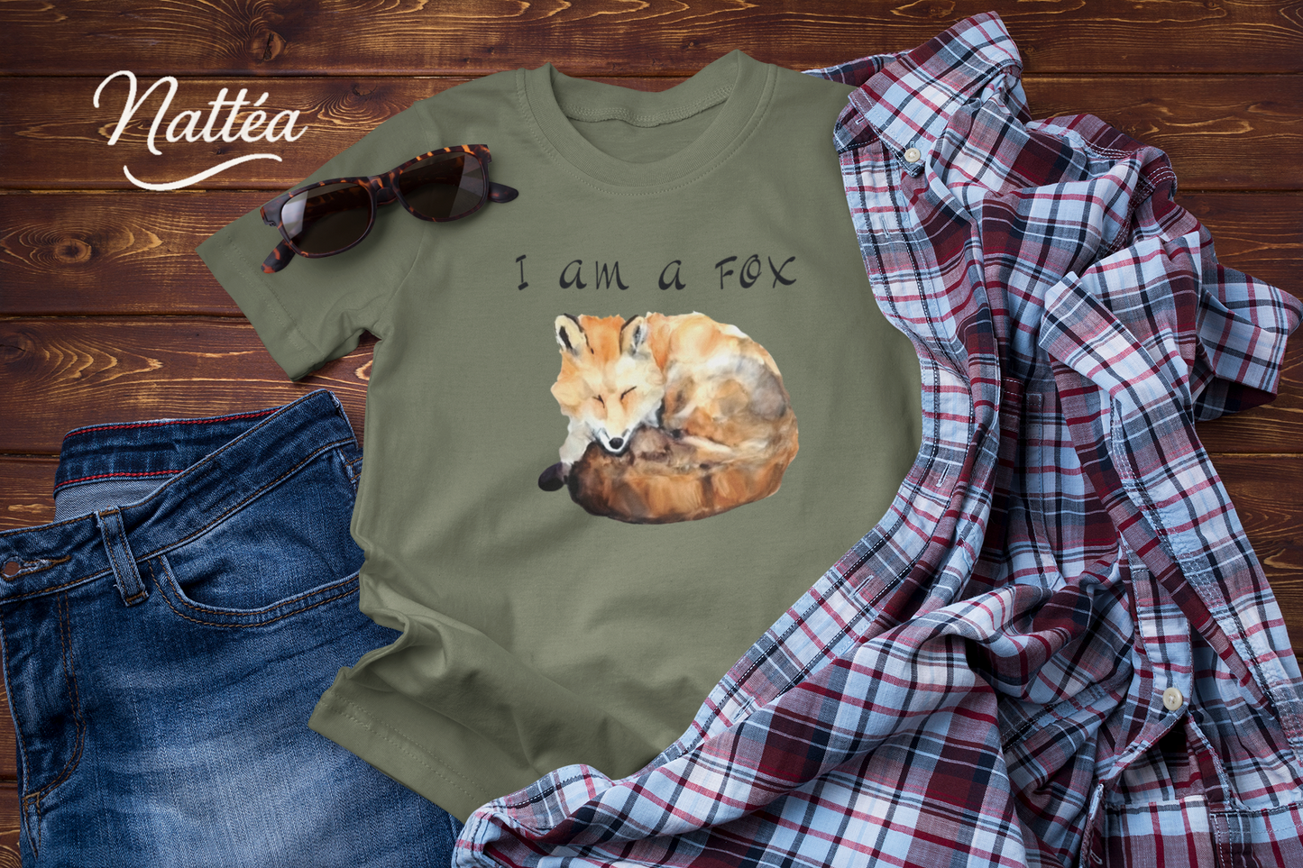 Watercolor Fox Art Tee – Forest Animal Design with “I Am a Fox”