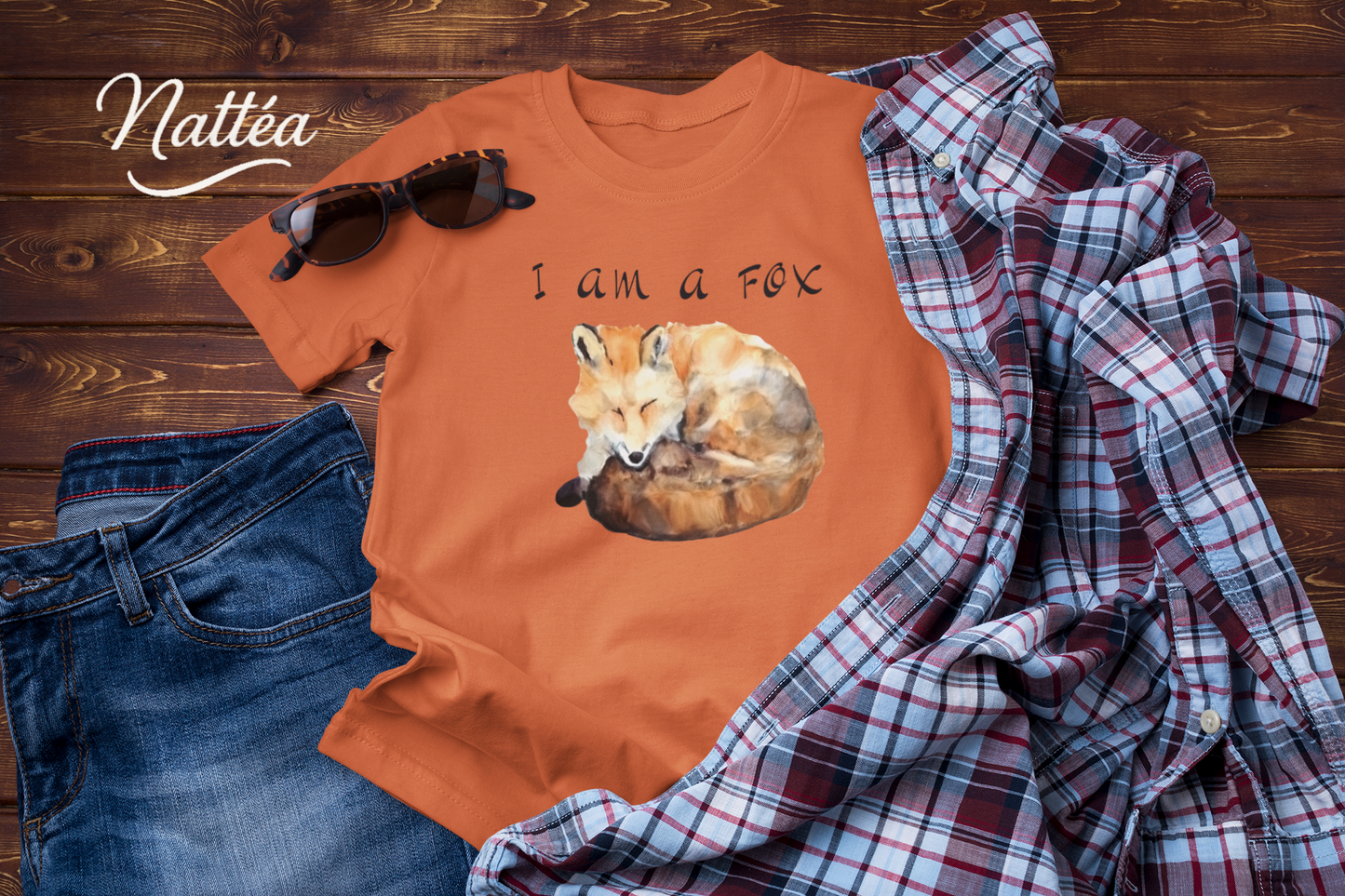 Watercolor Fox Art Tee – Forest Animal Design with “I Am a Fox”