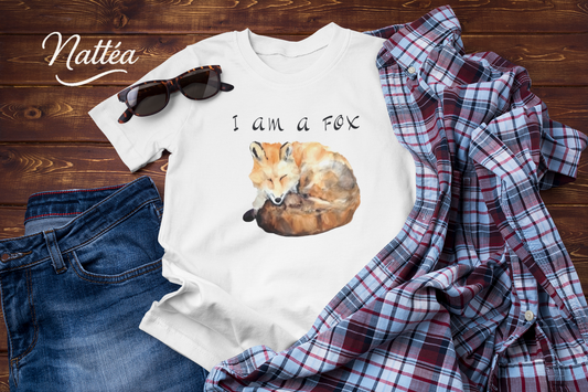 Watercolor Fox Art Tee – Forest Animal Design with “I Am a Fox”