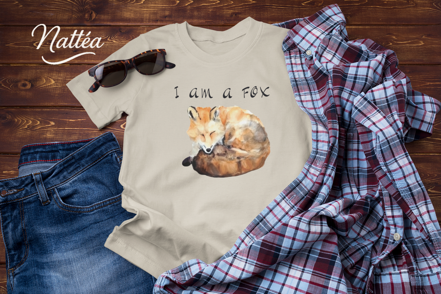 Watercolor Fox Art Tee – Forest Animal Design with “I Am a Fox”