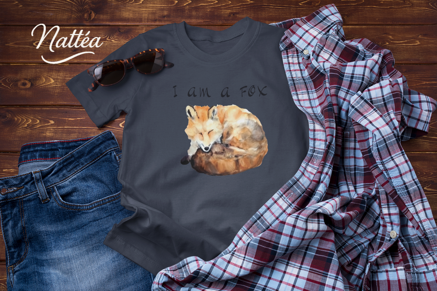 Watercolor Fox Art Tee – Forest Animal Design with “I Am a Fox”