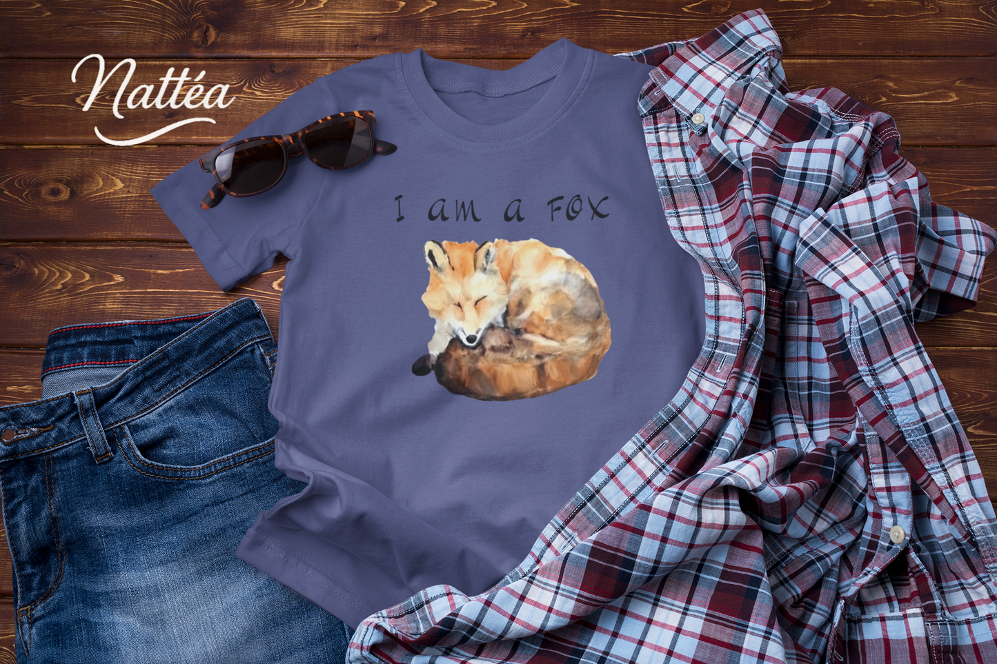 Watercolor Fox Art Tee – Forest Animal Design with “I Am a Fox”