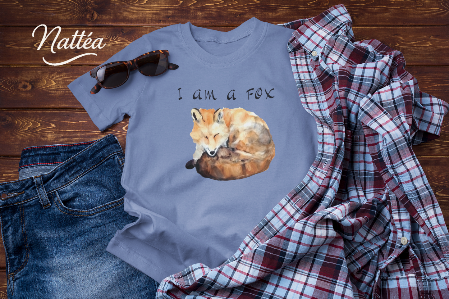 Watercolor Fox Art Tee – Forest Animal Design with “I Am a Fox”