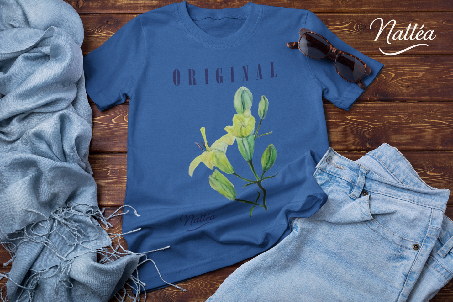 Nattéa Original Art T-Shirt – Watercolor Lilies Floral Design