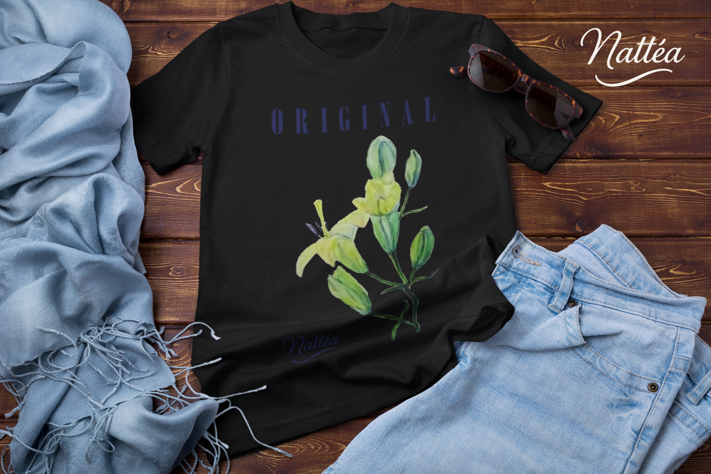 Nattéa Original Art T-Shirt – Watercolor Lilies Floral Design