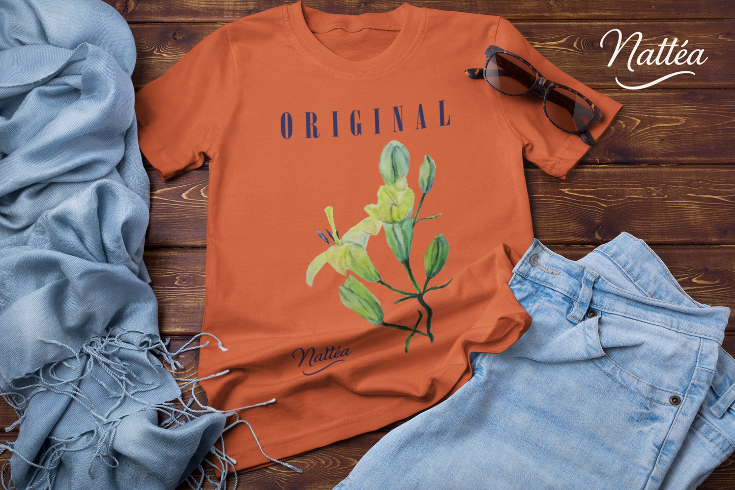 Nattéa Original Art T-Shirt – Watercolor Lilies Floral Design