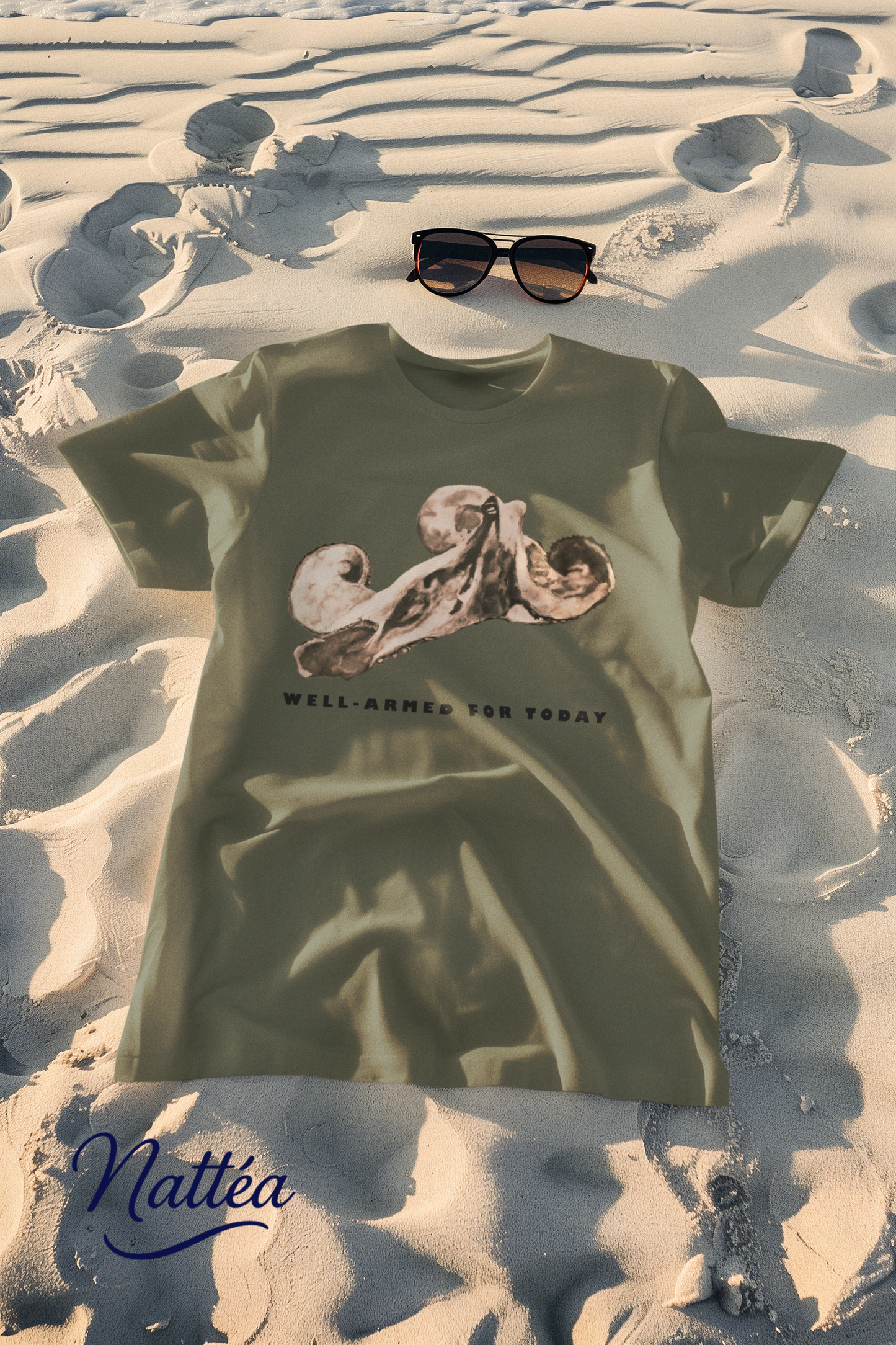 Funny Octopus T-Shirt – Vintage Ocean Art “Well-Armed for Today” Design