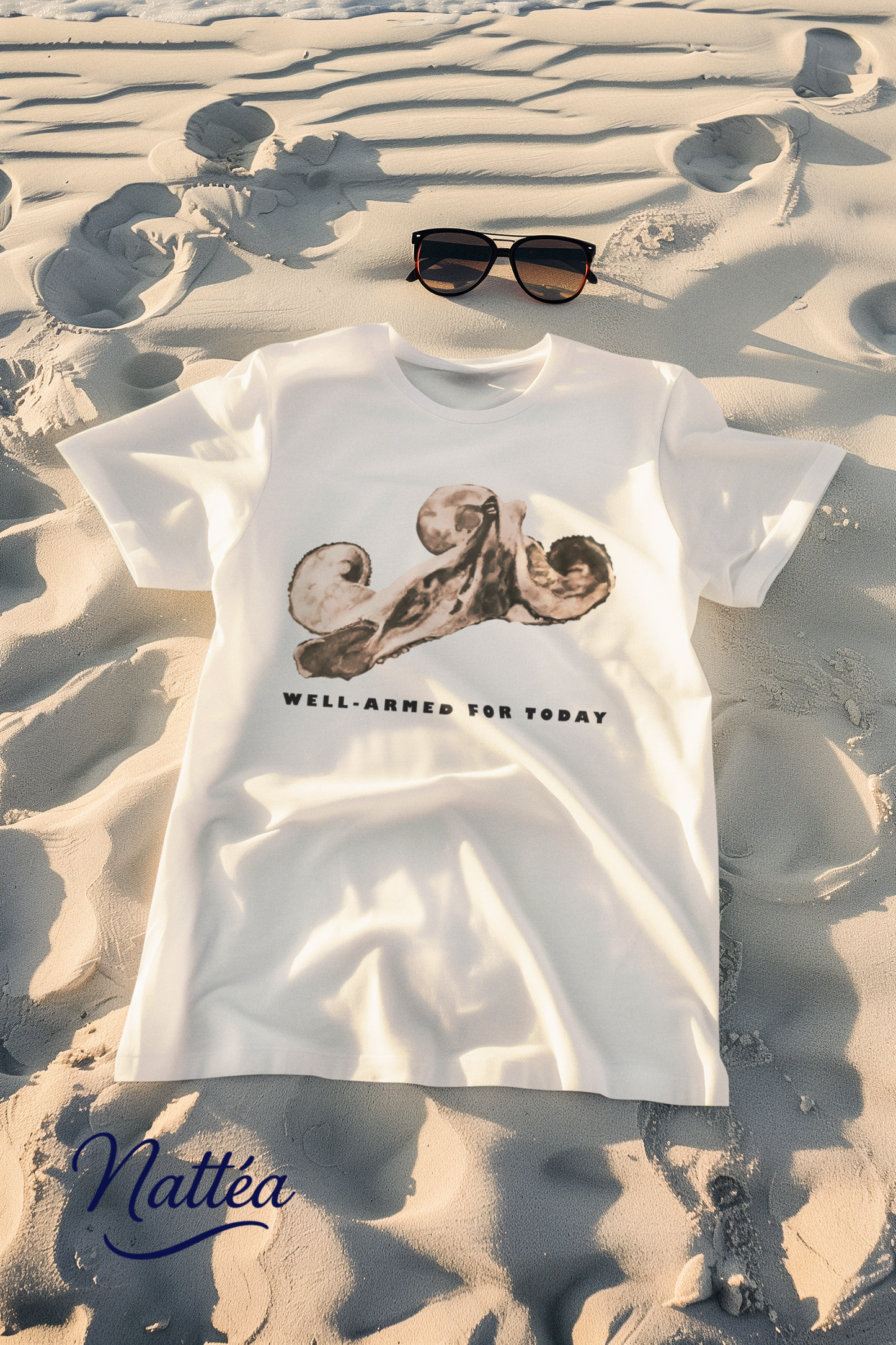 Funny Octopus T-Shirt – Vintage Ocean Art “Well-Armed for Today” Design