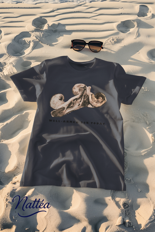 Funny Octopus T-Shirt – Vintage Ocean Art “Well-Armed for Today” Design