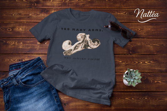 Funny Octopus T-Shirt – Vintage Ocean Art “Too Many Arms, Not Enough Coffee”