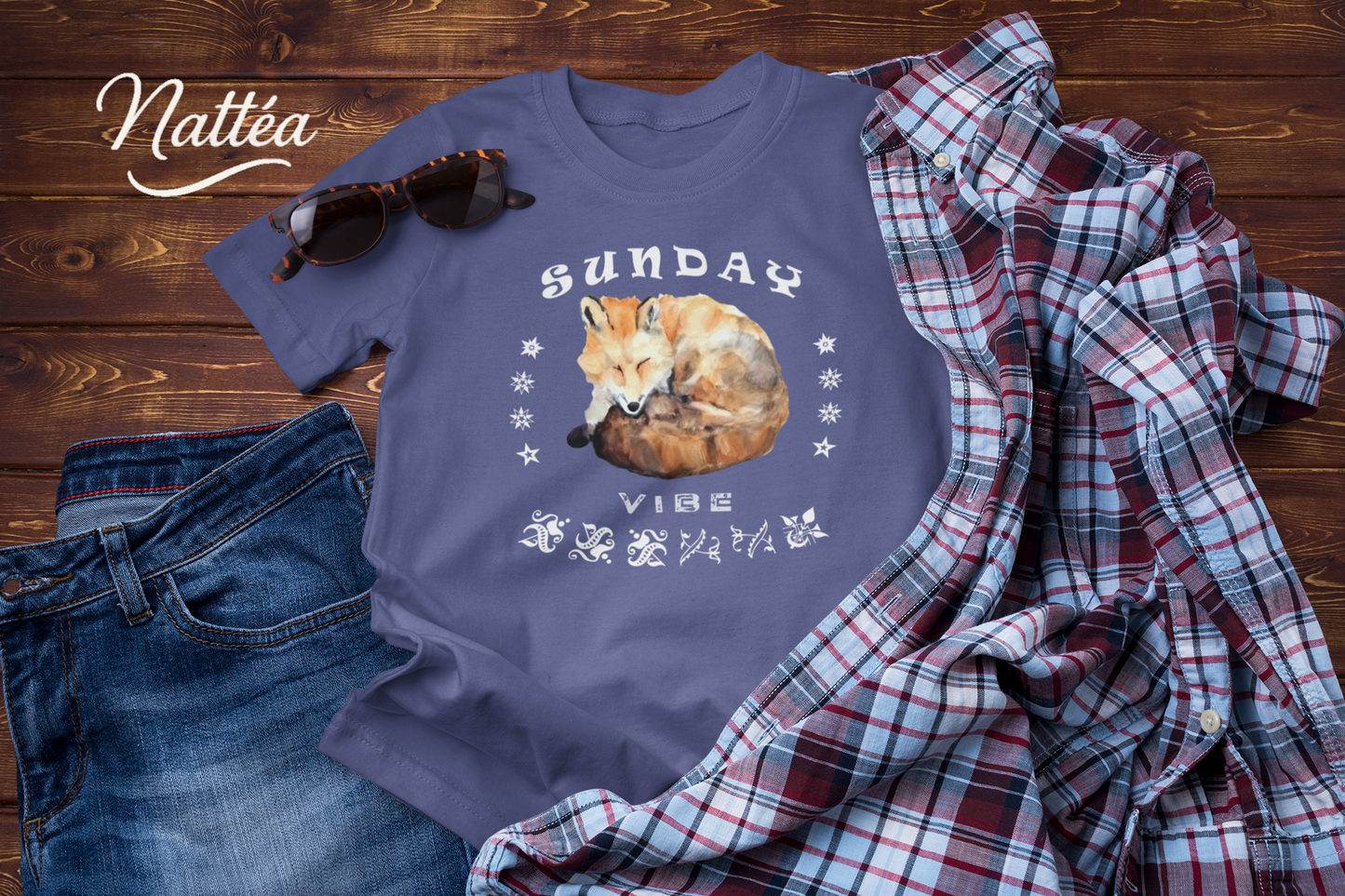 Sunday Vibe Fox T-Shirt – Watercolor Animal Art for Relaxed Style