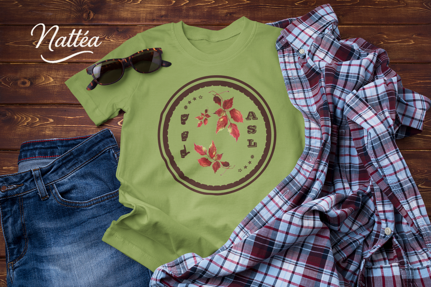 Autumn Vibes T-Shirt – ASL Design with Watercolor Leaves