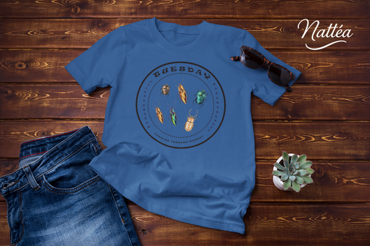 Funny Tuesday T-Shirt – Crawled Through Monday with Vintage Watercolor Beetles