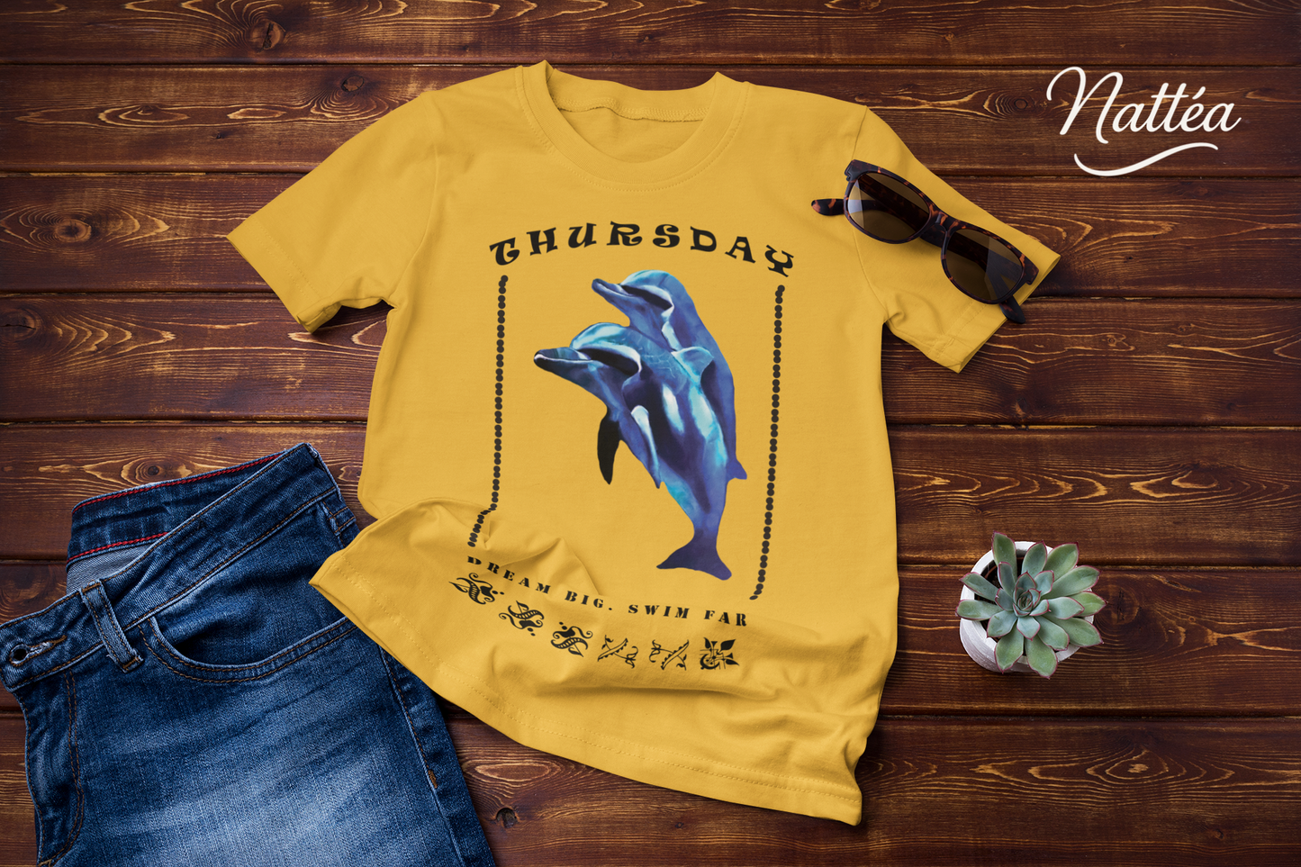 Thursday Vibes T-Shirt – Dream Big Swim Far Dolphin Design